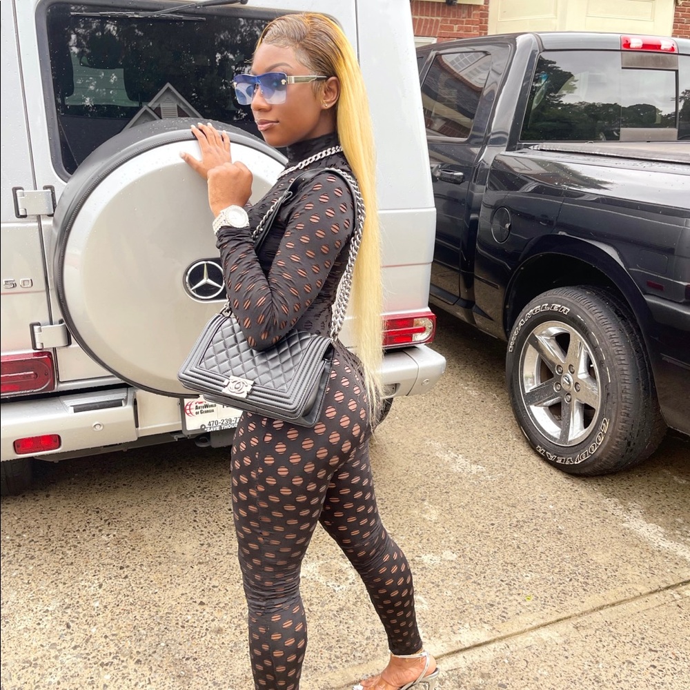 Black mesh jumpsuit